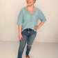 Junie V-Neck Waffle Knit Pocket Tee, Blue
