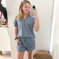 Sylvie Scuba Top and Shorts Casual Set, Blue