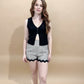 Kallissa Stripe Wave Hem Trim High Waist Shorts, Khaki / Black (matching set)