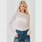 Drew Lace Sleeve Curved Hem Crop Top, Cream