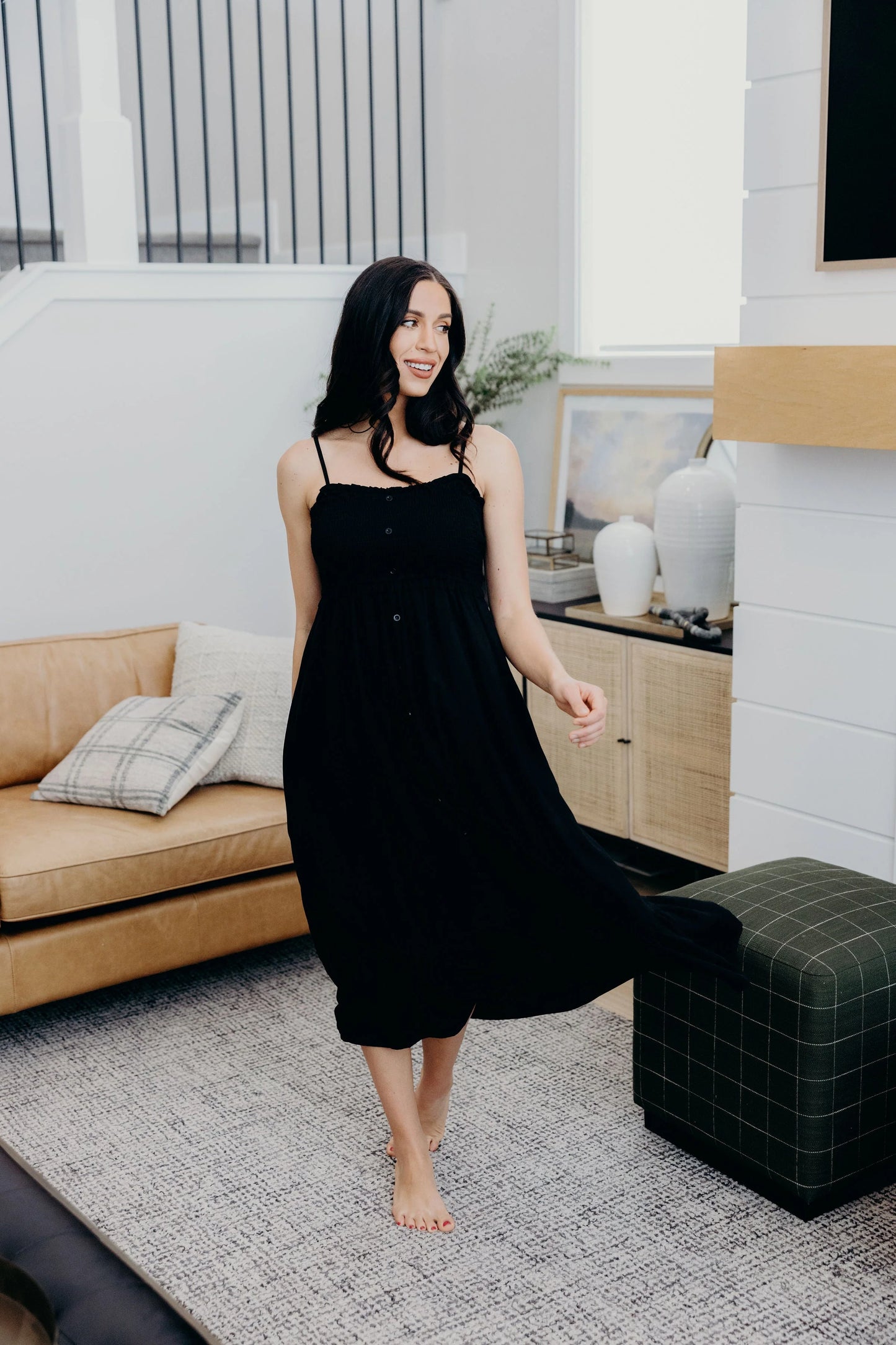 The Jones Tiered Tank Midi Dress, Black