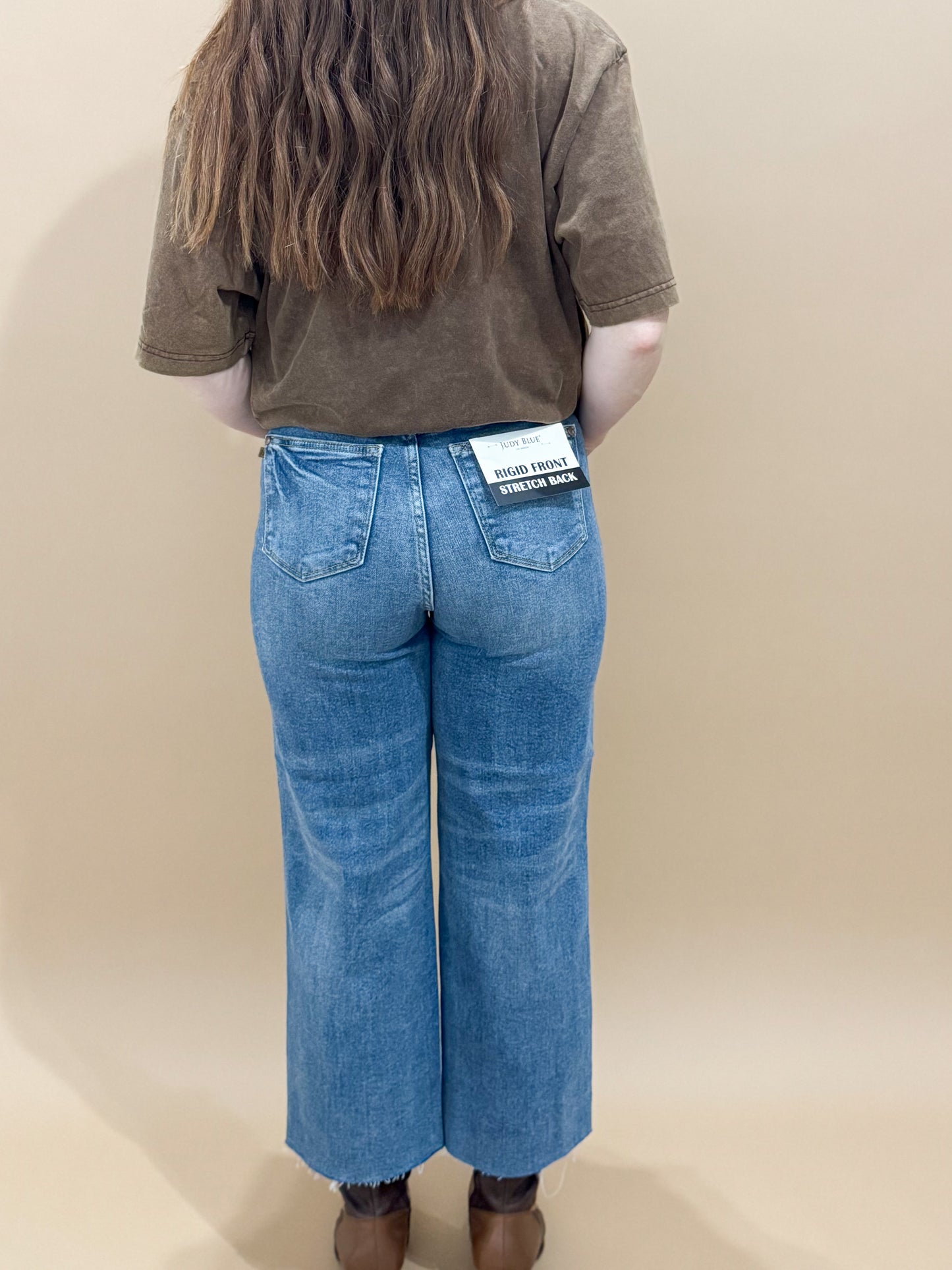 Meredith Rigid Magic Destroy Hem Wide Leg Crop Denim, Judy Blue