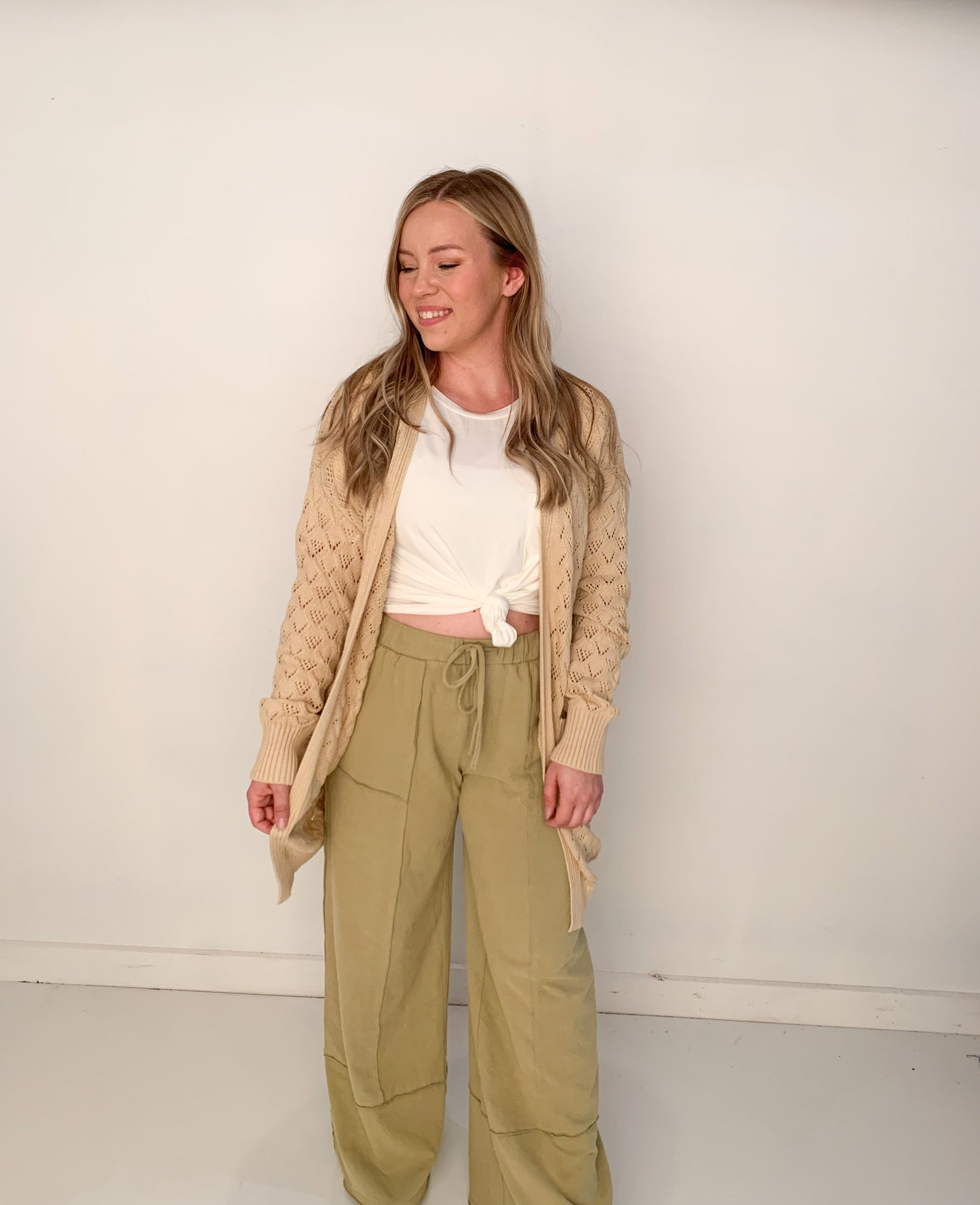Chan Open Front Diamond Knit Cardigan, Oatmeal