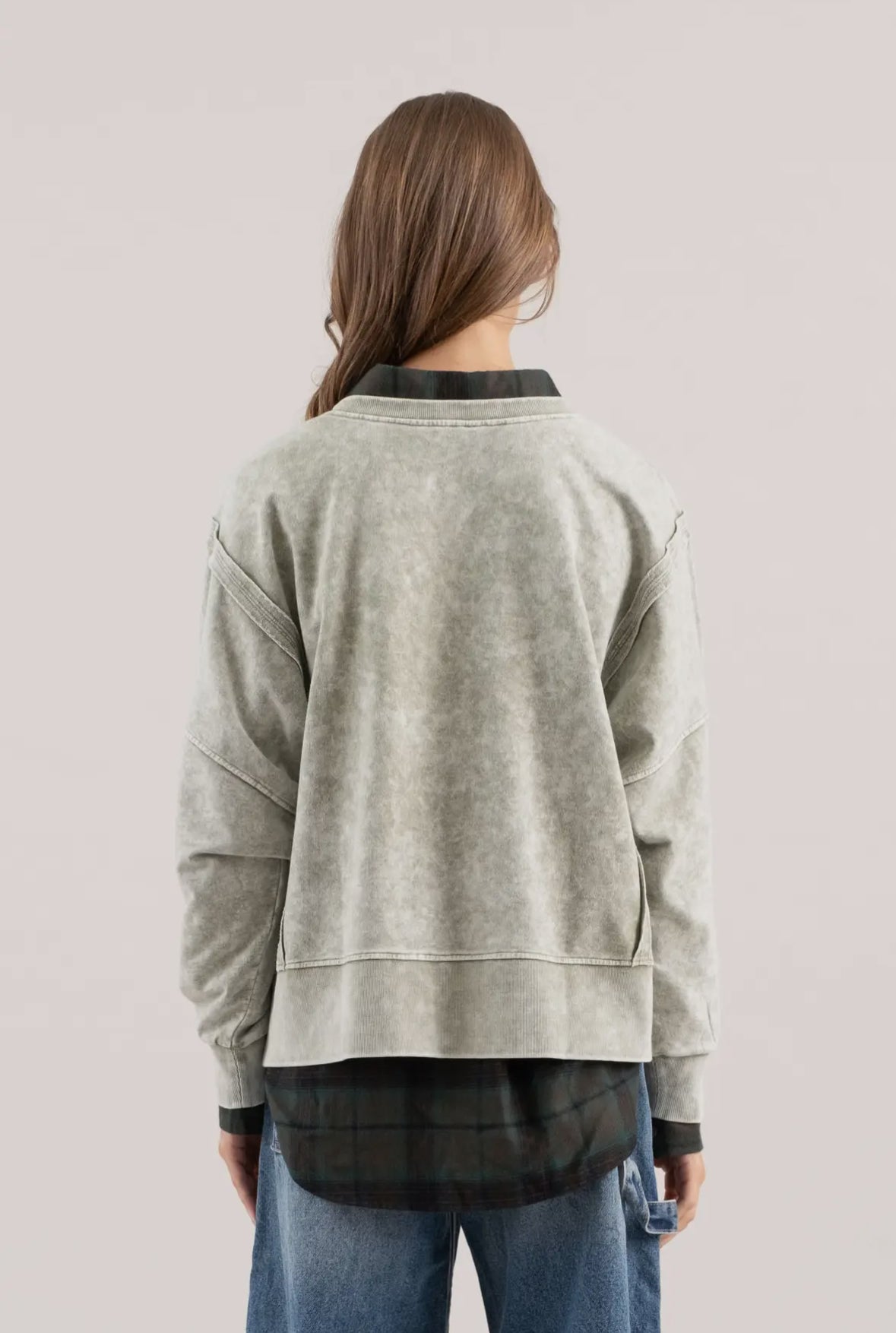 Annie Mineral Wash Crewneck Top, Olive