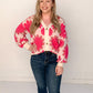 Groovy Button Up Floral Cardigan, Pink