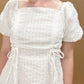 Lila Textured Square Neck Cinched Bust Dress, White