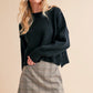 Regina Pullover Cropped Boxy Sweater, Black