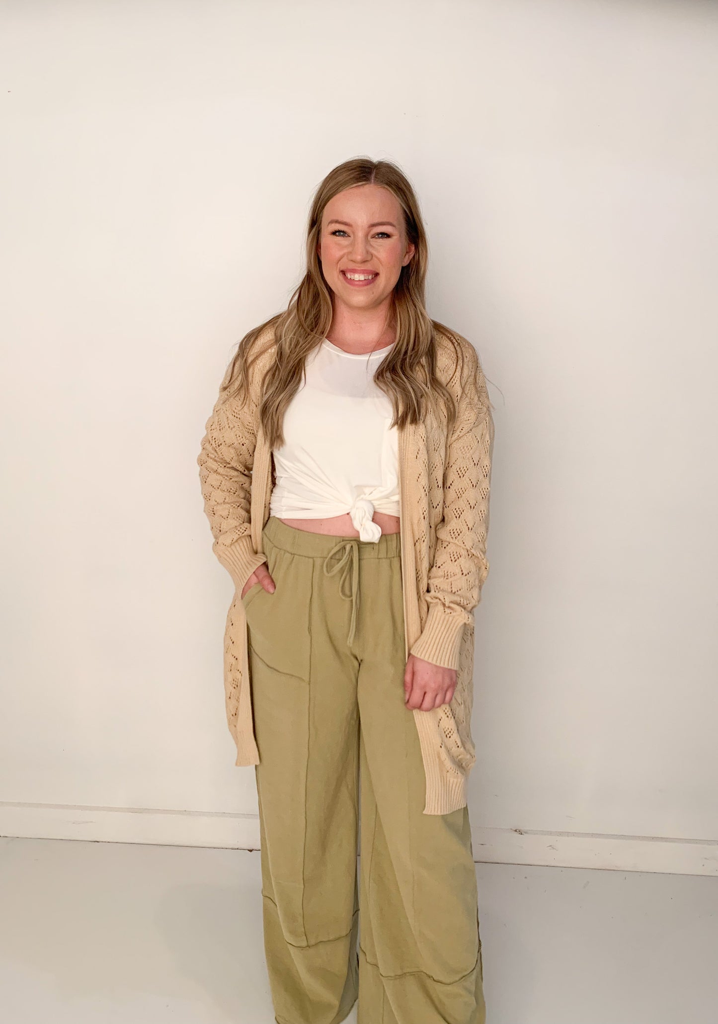 Chan Open Front Diamond Knit Cardigan, Oatmeal