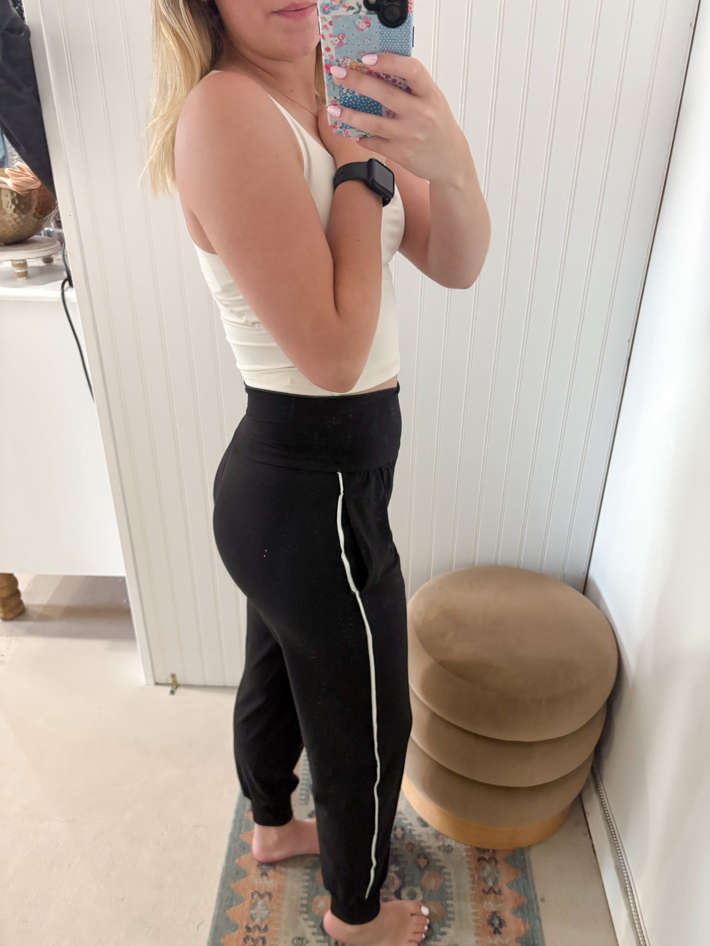 Ashlyn Piping Trim Joggers, Black / White