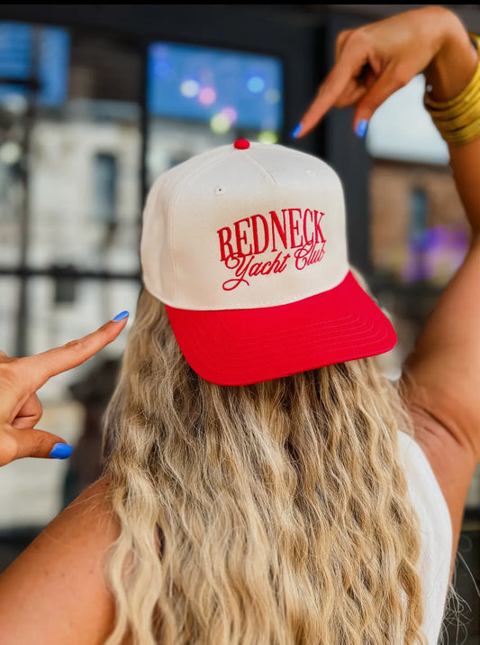 Redneck Yacht Club Trucker Hat, Cream/Red