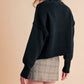 Regina Pullover Cropped Boxy Sweater, Black