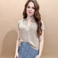 Belle Split Neck Short Sleeve Knit Pullover, Light Khaki