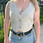 Marie Linen Pinstripe Button Up Vest, Heather Grey