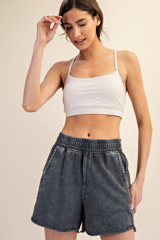 Reba French Terry Mineral Wash Shorts, Black