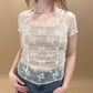 Randi Lace Cinched Fitted Short Sleeve Top, Ecru