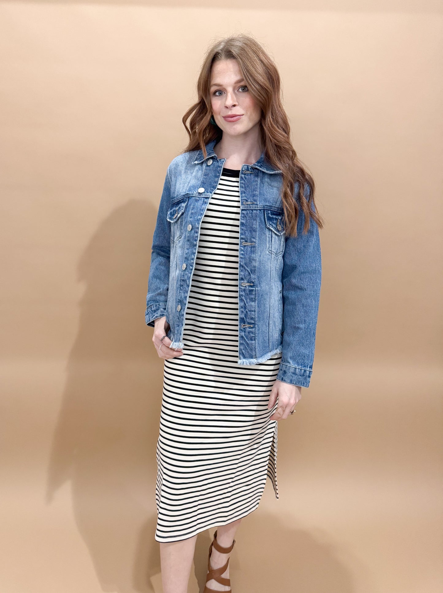 Quincy Stripe Sleeveless Side Slit Tank Maxi Dress, Ivory / Black
