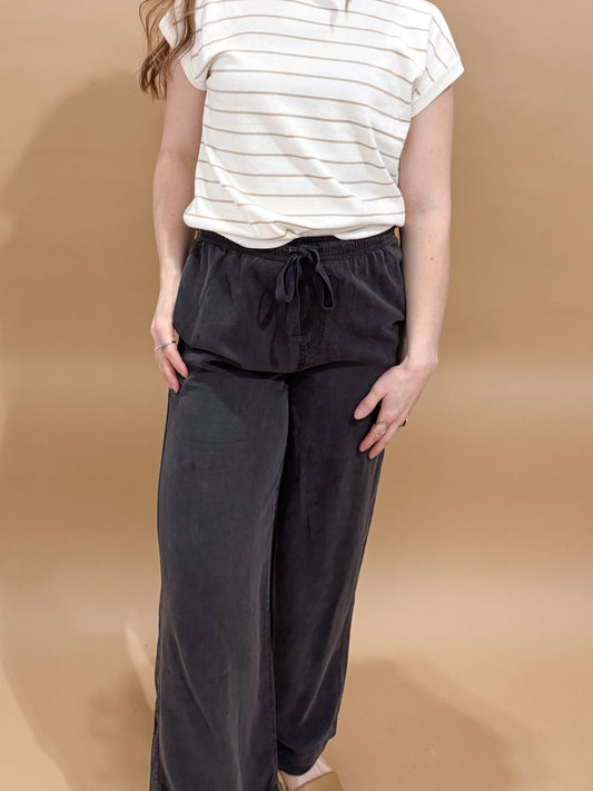 Darian Tencel Wide Leg Pant with Pockets + Elastic Waist, Charcoal