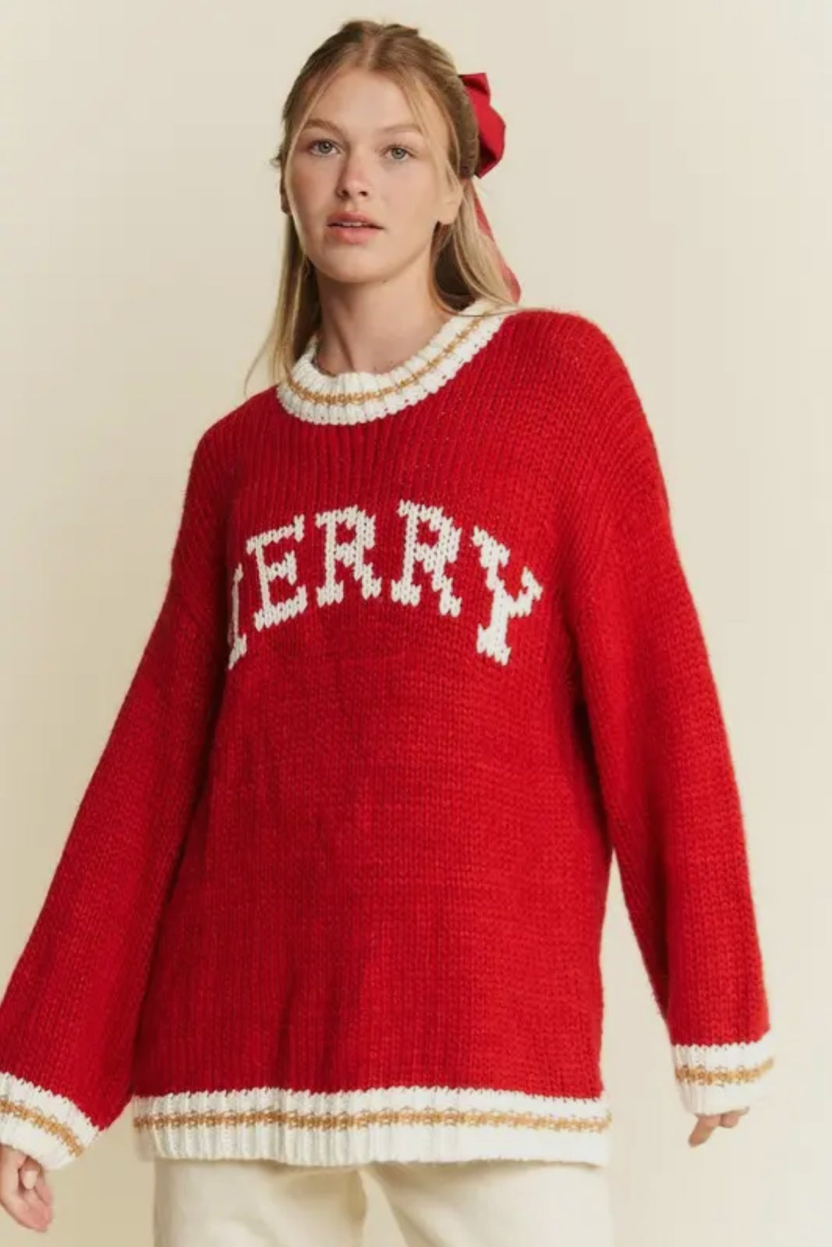 Merry Knitted Cozy Fit Sweater, Red