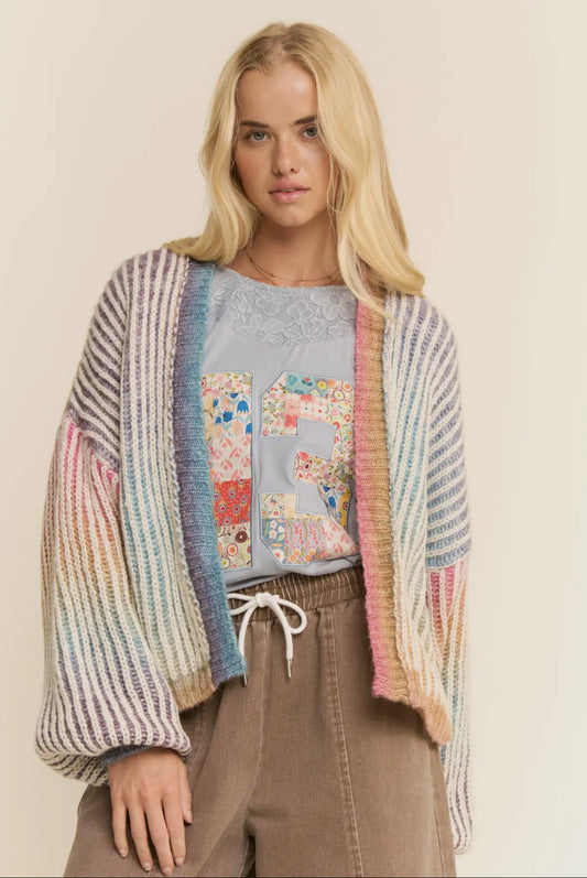 June Rainbow Stripe Open Cardigan, Rainbow