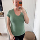 Wren Ribbed Scoop Neck Tee, Green