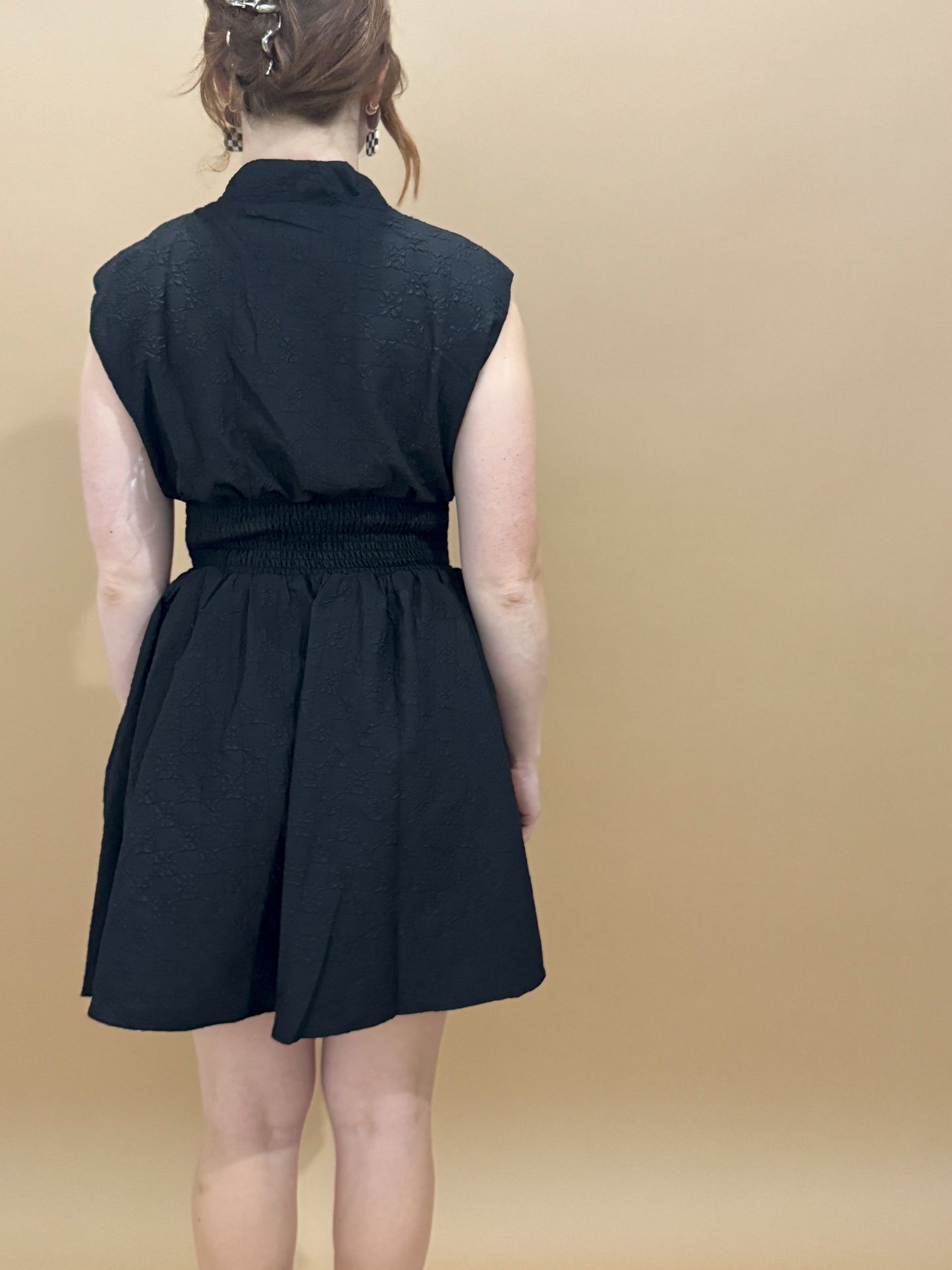 Demi Floral Appliqué Zip Up Mini Dress, Black