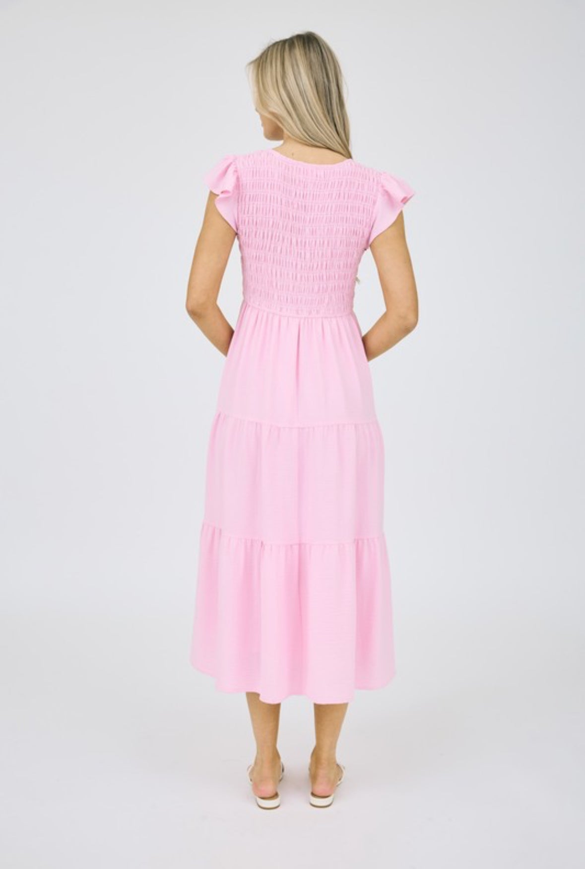 Lakin Flutter Sleeve Midi Dress, Light Pink