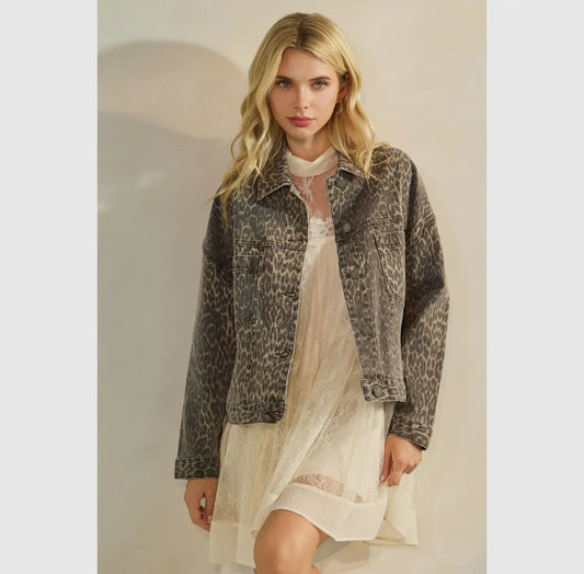 Abigail Leopard Print Denim Jacket