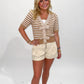 Halie Striped Short Sleeve Sweater with Bow Details, Coco