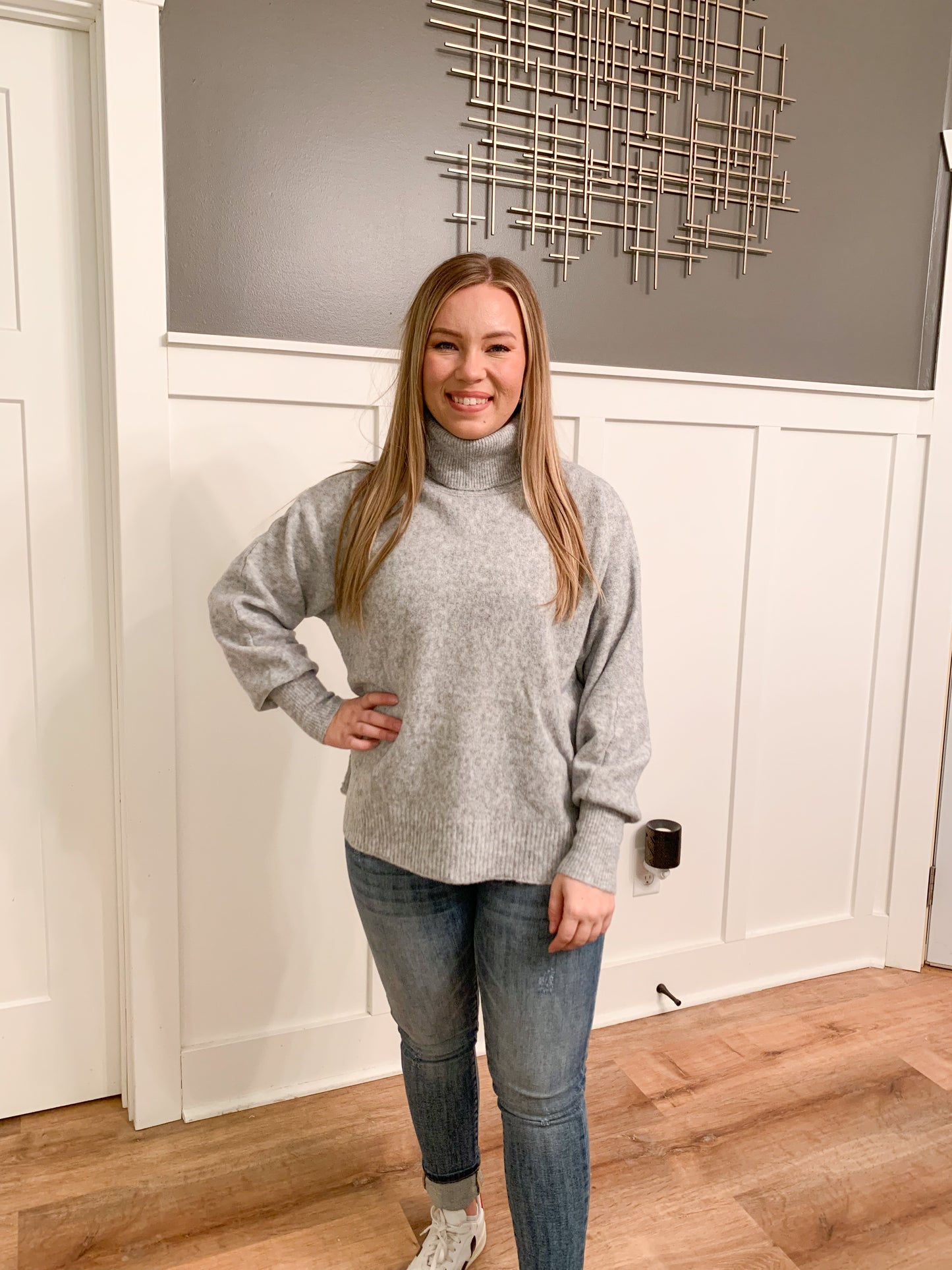 Tucker Mock Turtle Neck Sweater, Heather Gray
