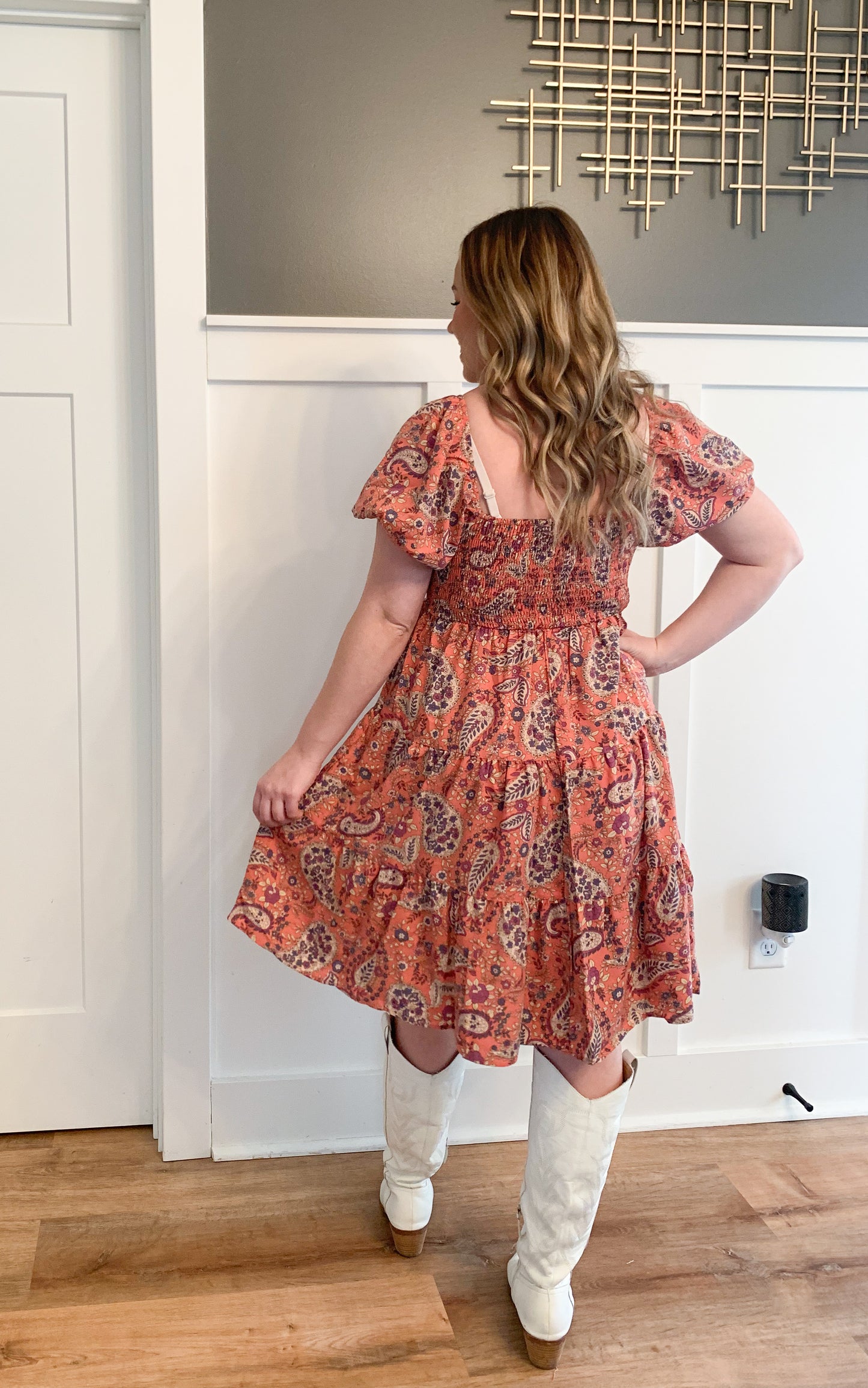 Jae Paisley Pattern Sweetheart Neckline Dress, Coral