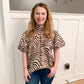 Zebra Mock Neck Puff Sleeve Blouse, Chocolate