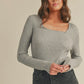 Polly Fitted Square Neck Ribbed Sweater, Heather Grey