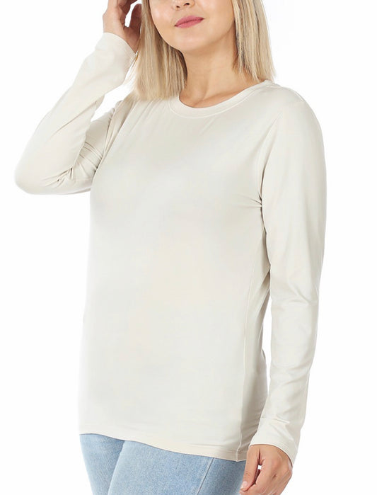 Xena Brushed Microfiber Long Sleeve Top, Bone