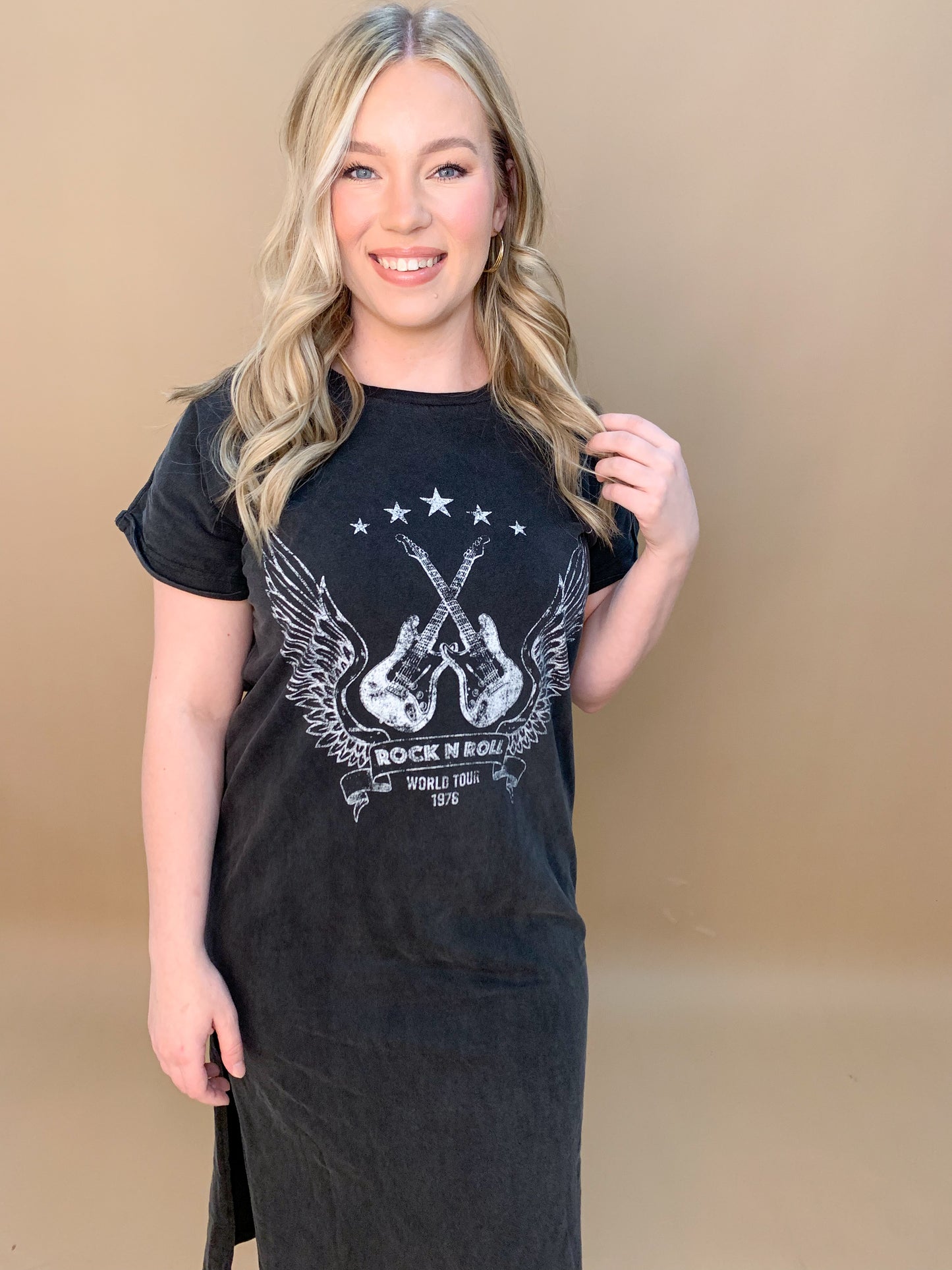 Rock 'n Roll World Tour Maxi T-Shirt Dress, Black