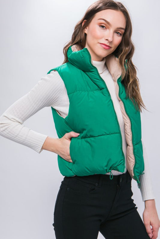 KJ Reversible Puffer Vest, Green