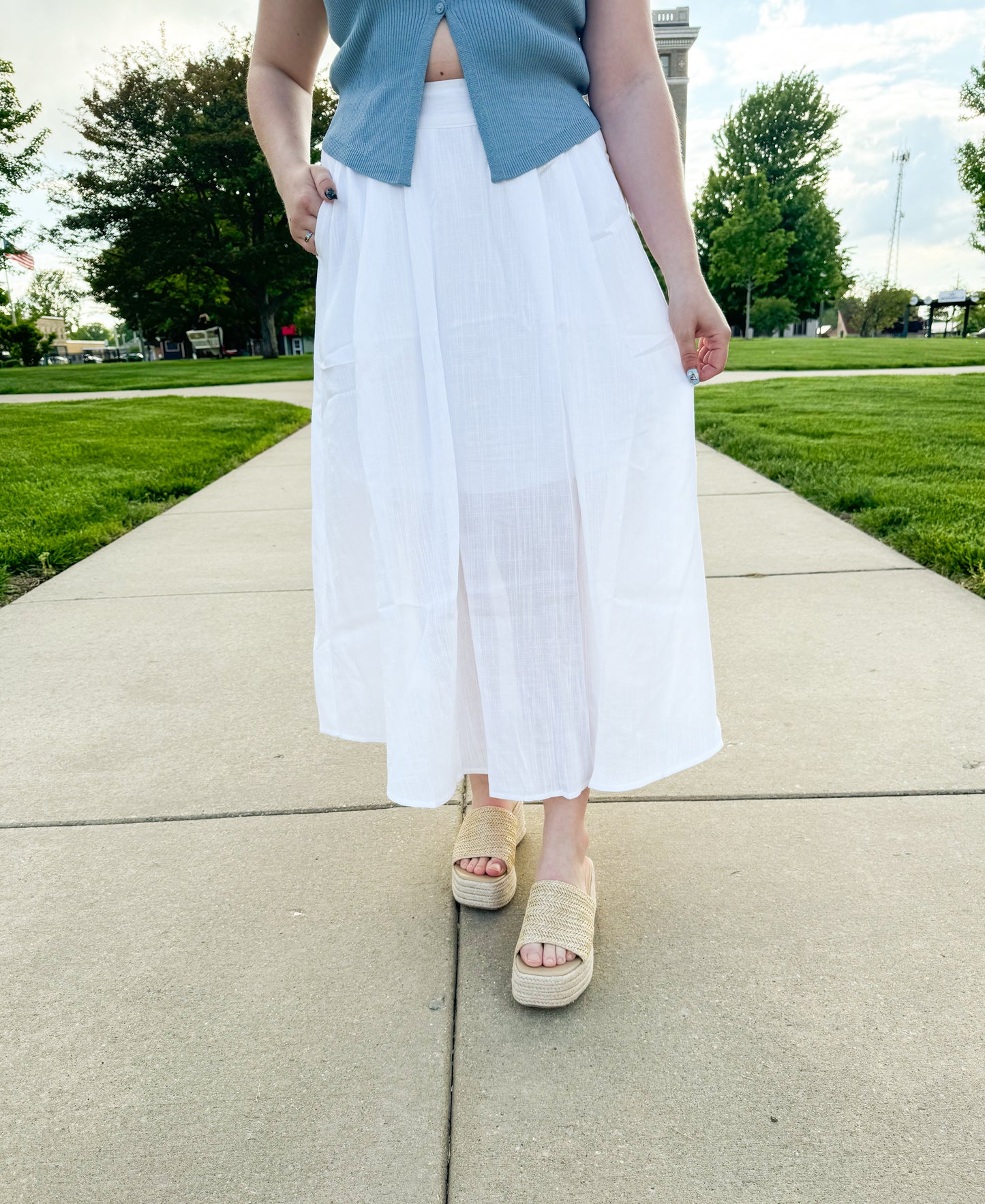 Emily Crinkle Linen Midi Skirt, Ivory