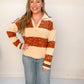 Archer Stripe Collared V-Neck Sweater, Terracotta
