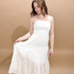 Kyleigh Lined Midi Dress with Smocked Bodice, White