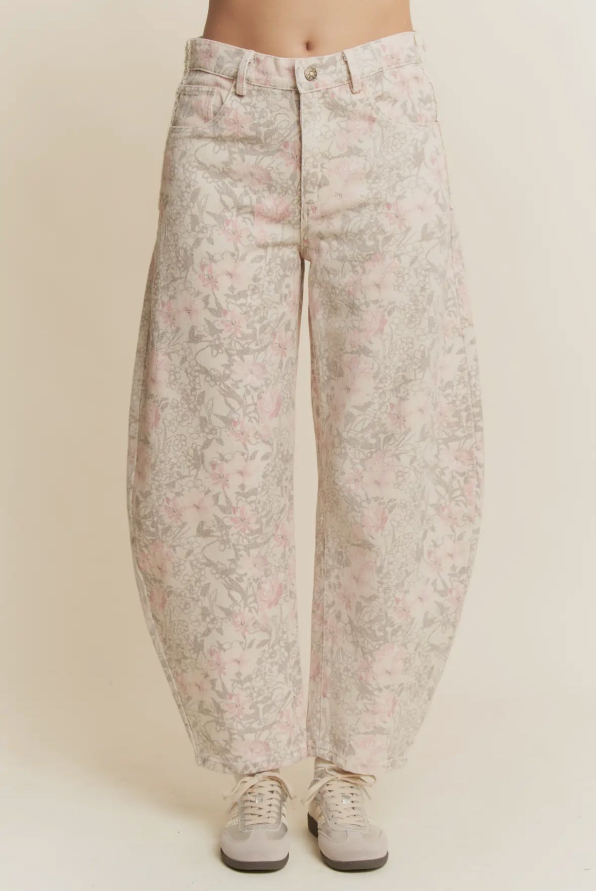 Calla Floral Barrel Jeans, Khaki