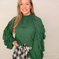 Emily Smocked Mock Neck Ruffle Sleeve Blouse, Hunter Green