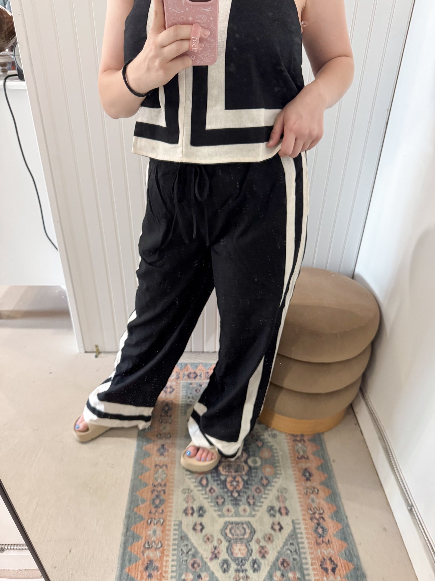 Mindi Black and Cream Linen Pants