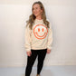 Smiley Embroidered Fleece Crewneck Sweatshirt, Cream