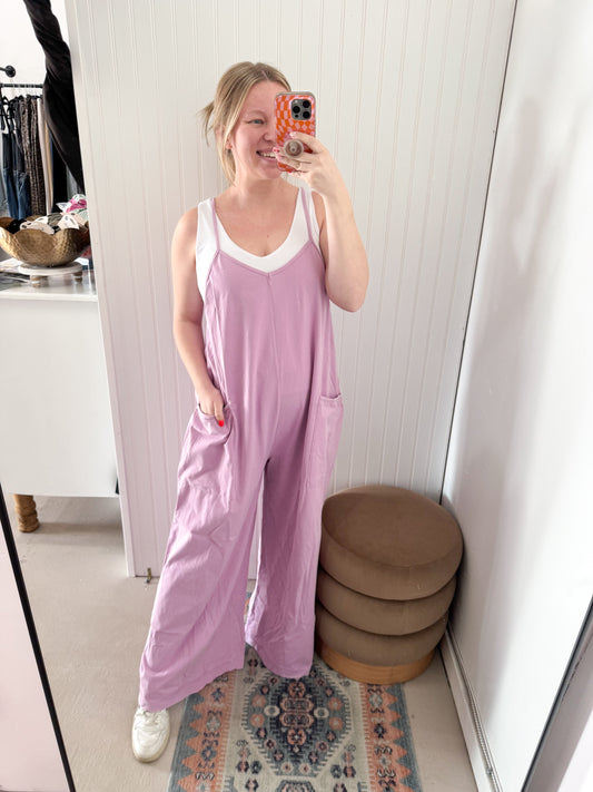 Janna Mineral Wash Wide Leg Jumpsuit, Lilac Rose