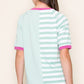Neva Striped Color Block Half Sleeve Top, Dark Mint
