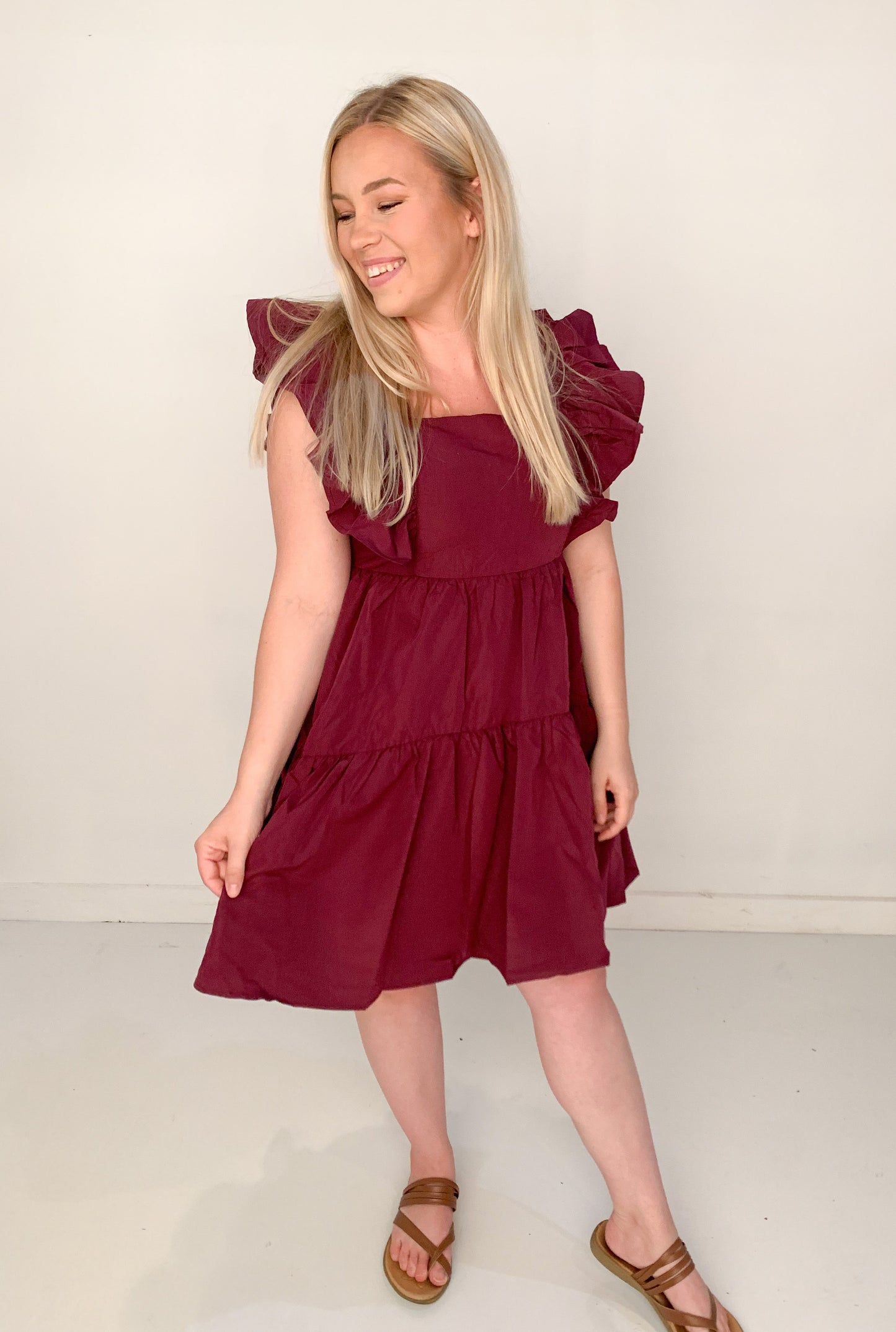 Jaci Ruffle Sleeve Tank Dress, Plum