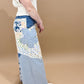 Anika Flower Patch Mixed Print Woven Wide Leg Pants, Denim