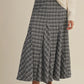 Jinger Plaid Godet Maxi Skirt, Black