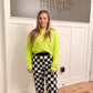 Kelse Checkered Knit Pants, Black
