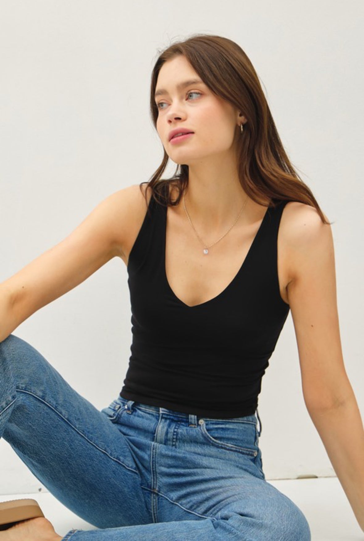 Bella V-Neck Jersey Tank, Black
