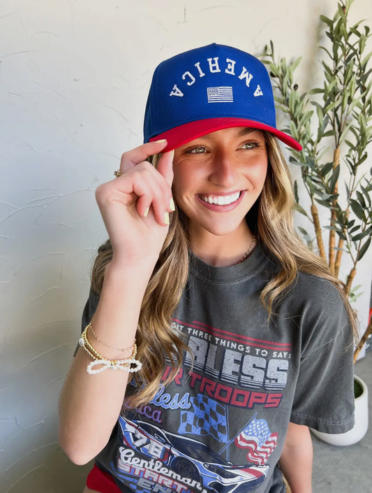 Upside Down America Trucker Hat, Blue/Red